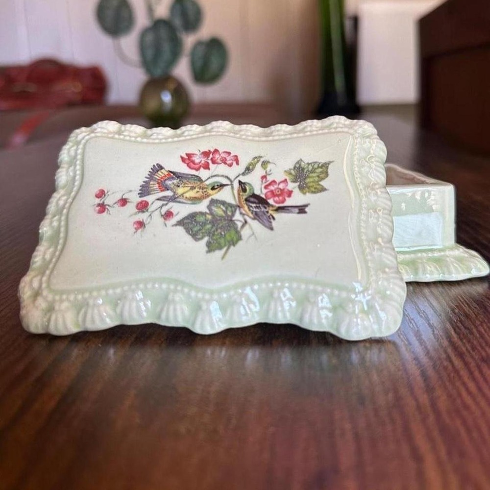 Vintage Mint Green Ceramic Trinket Box